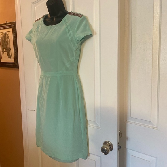 “DANA-MAXX” Silk Agnyss Flores Mint & Sequin Dress - Picture 7 of 16